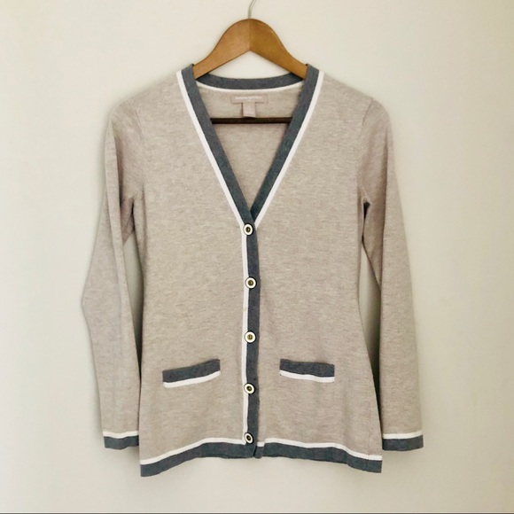 Banana Republic Neutral Color Block V-Neck Cardi - Picture 1 of 5